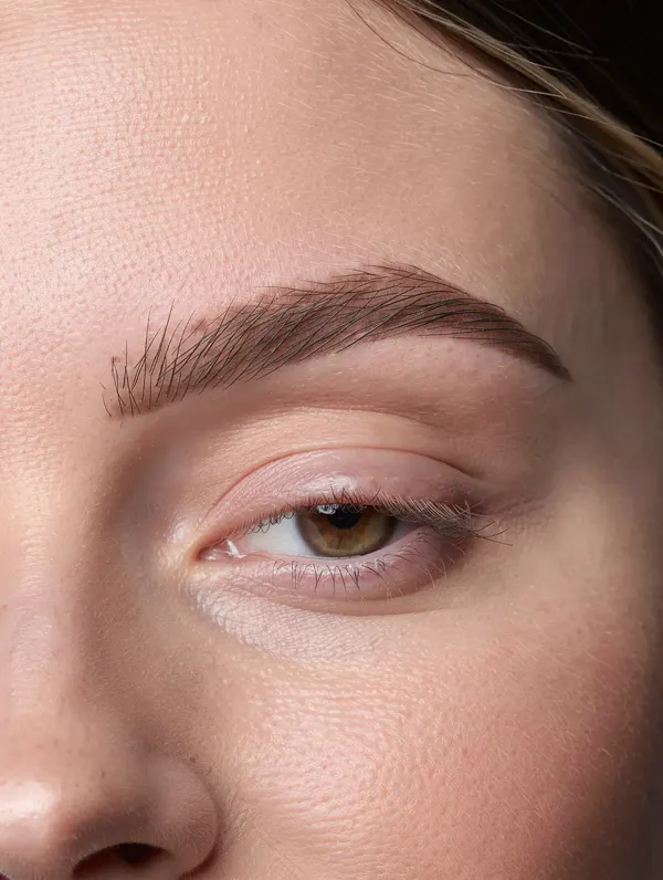 Nahaufnahme einer Augenbraue nach einer Powder-Brows-Behandlung